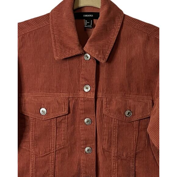 Forever 21 Shacket Size S Rust Color Button Up Collar Cropped Raw Hem Pockets - Picture 3 of 7